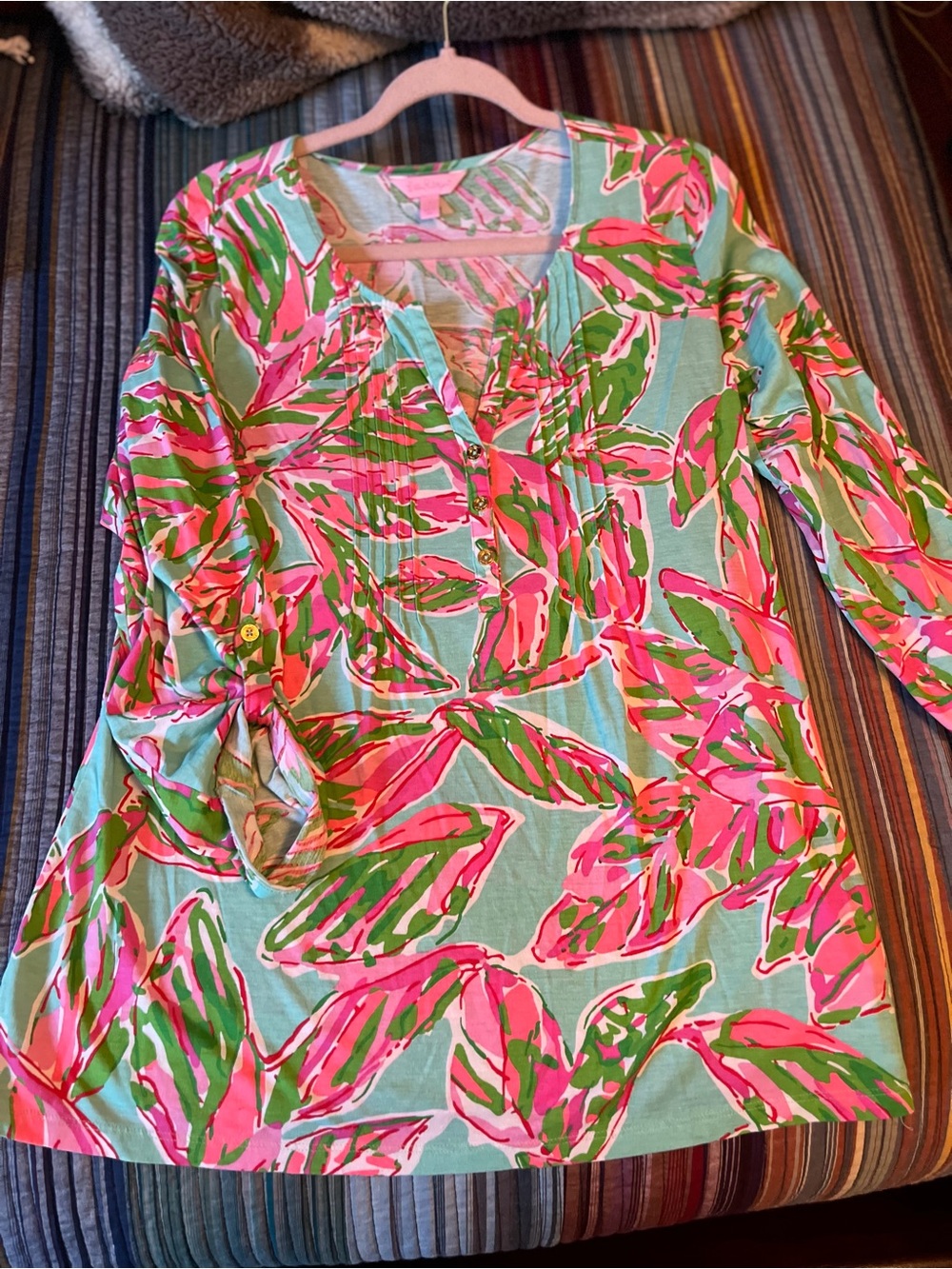 Lilly Pulitzer Pink Green Leaf Print Tunic